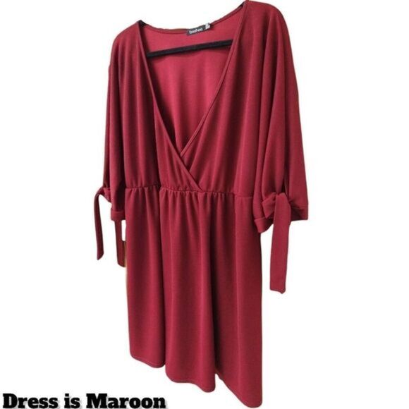 BooHoo Women's New Burgundy Arm tie midi dress  Plus Size 16 - Picture 4 of 10